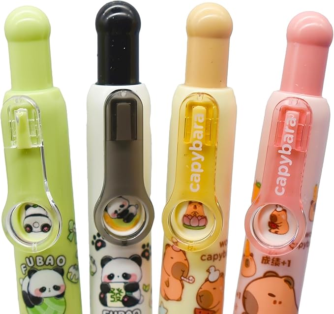Maydahui 8 Pcs Cute Mini Capybara and Panda Pens Changeable Images Retractable Short Small Pocket Size Kawaii Animal Style Black Ink for Purse Notebook Shcool Office Supplies