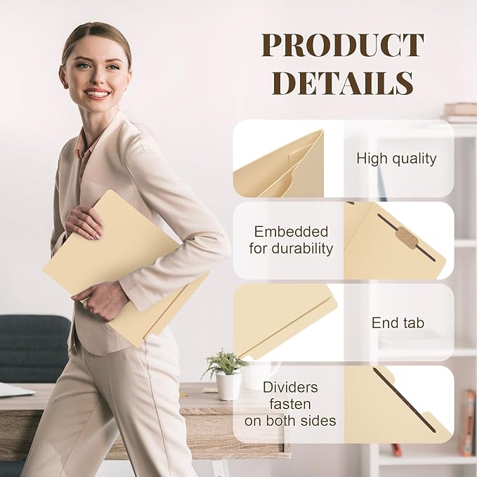 Skyygemm 24 Pack Large Classification Folders, 1 Divider Pressboard File Folder with Fasteners, Expanding File Organizer Bulk for School Teachers, Office Employee, Coworker, Staff(Beige)