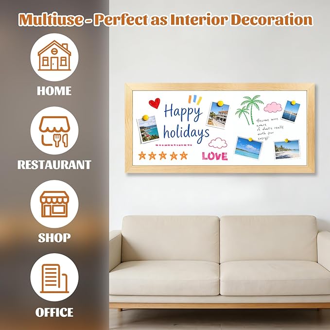 Large Magnetic Chalkboard for Wall, 58 x 25 Inch Solid Wood Framed Natural Whiteboard, Wall Mounted Chalk Board for Kitchen, Restaurant, Food Truck and Calendar Board