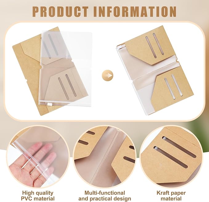 Travelers Journal Notebook Accessories Kit Include Travel Kraft File Folder, Zipper Case, Pen Holder, Binder Clip and Elastic Bands Travel Accessories Supplies(2 Pack,Passport Size)