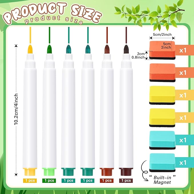 Watersay 24 Pcs Dry Erase Pocket Reusable Sleeves 10" x 14" Clear Plastic Sheet Protectors with Markers and Mini Dry Erasers for Paper(Assorted Color)