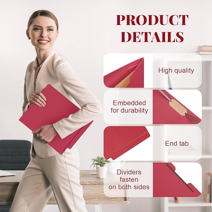 Skyygemm 24 Pack Large Classification Folders, 1 Divider Pressboard File Folder with Fasteners, Expanding File Organizer Bulk for School Teachers, Office Employee, Coworker, Staff(Red)