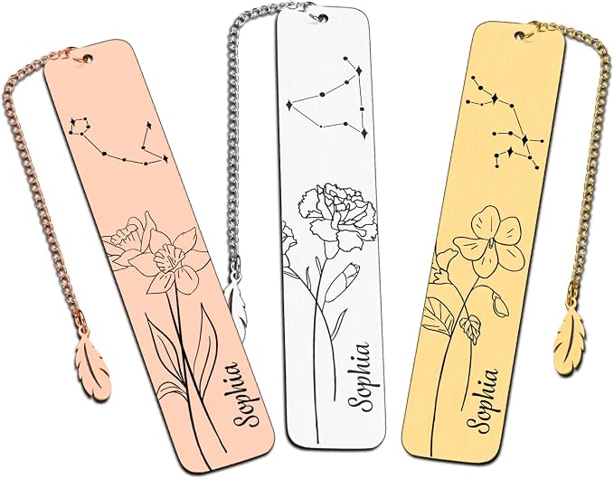 Personalized Bookmarks for Women Book Lover Birth Flower Birthday Customized Gifts for Reading Her Daughter Friends (Stainless Steel #4)