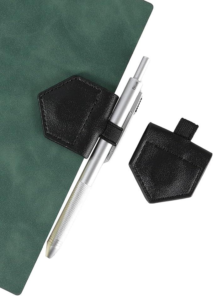 Magnetic Leather Bookmarks with Pen Holder Vegan Leather Book Marks Gifts for Reading Book Lovers Notebook Travelers (Black-2PC)