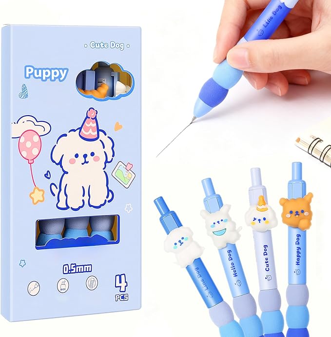 8Pcs Cute Dog Mechanical Pencils with Eraser 0.5mm Kawaii Cartoon Mechanical Pencil School Pencil Dog Gifts for Women Man