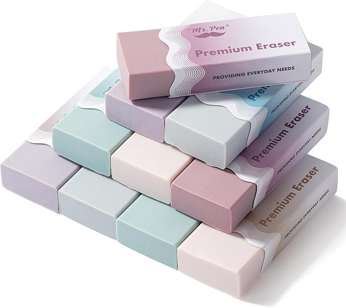 Mr. Pen- Pencil Eraser, 10 Pack, Large Latex Free Vinyl Block Erasers for School, Office, Art Sketching, Homework, Exams, Clean Smudge-Free Correction, Morandi Colors