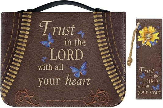 Vintage Sunflower Butterfly Bible Case with Bookmark Waterproof Bible Cover Case for Women Lightweight Bible Bag with Handle Pockets Church Book Bag Brown