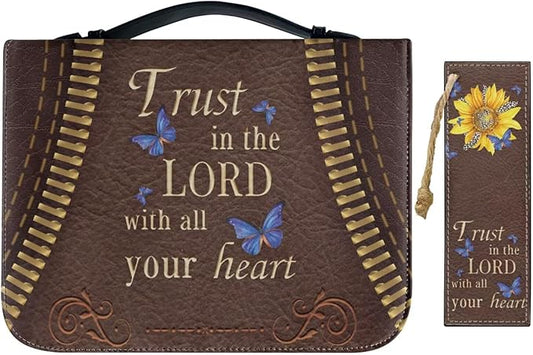 Vintage Sunflower Butterfly Bible Case with Bookmark Waterproof Bible Cover Case for Women Lightweight Bible Bag with Handle Pockets Church Book Bag Brown