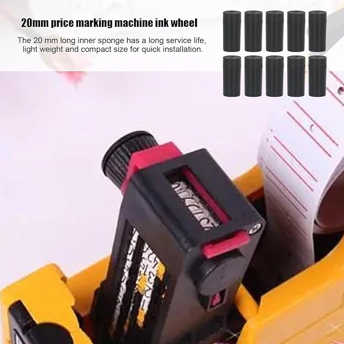 Label Machine Ink Rollers - 10 Piece Tagging Inks Wheels, 20mm Cartridge Refills, Black Print Inkk Discs | Compatible Innk Accessories for Clothing Tag Applicators Labeler Retail Store Equipment