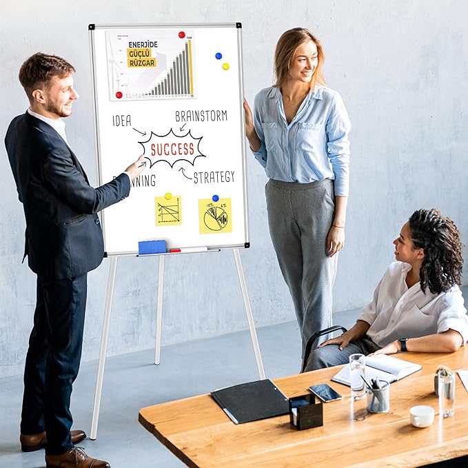 Magnetic Whiteboard Easel Stand, Dry Erase 36 x 24 White Board with Height Adjustable Tripod Stand, 3' x 2' Flipchart Easel Stand Presentation Board, 6 Magnets, 1 Eraser, 2 Pens