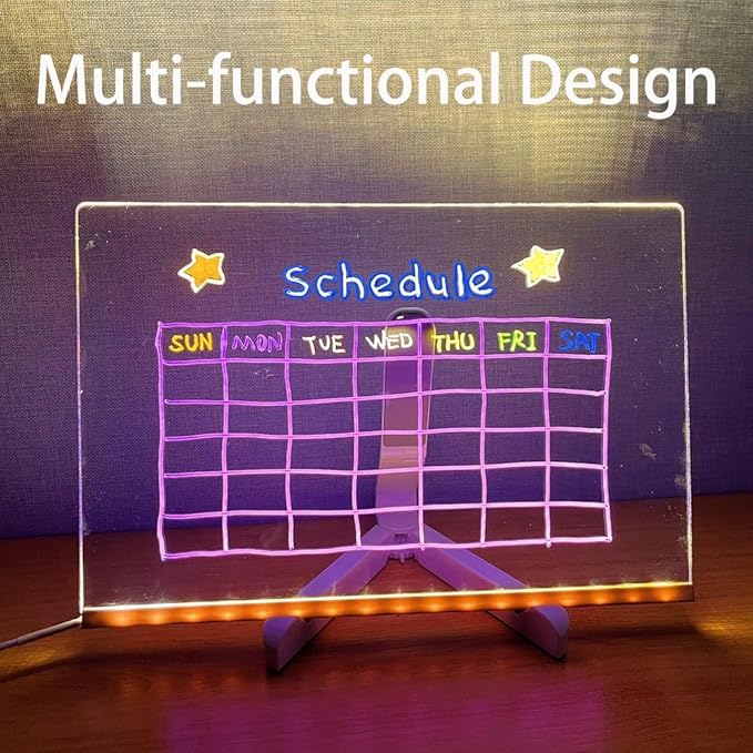Acrylic Led Dry Erase Board - Creative Rewritable Message Center Board - Regularly Led Note Board - Light up a Glow Memo Board Note with 7 Pen - Free Eraser Easy to Clean 2026(5.9 * 5.9in)