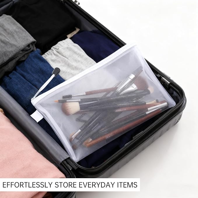 4 Sizes Mesh Pouch, Nylon Mesh Bags With Zipper, Waterproof Clear Purse Organizer Pouches for Travel, Multipurpose Cosmetic Pouch for Office School Puzzles Home Organization - White
