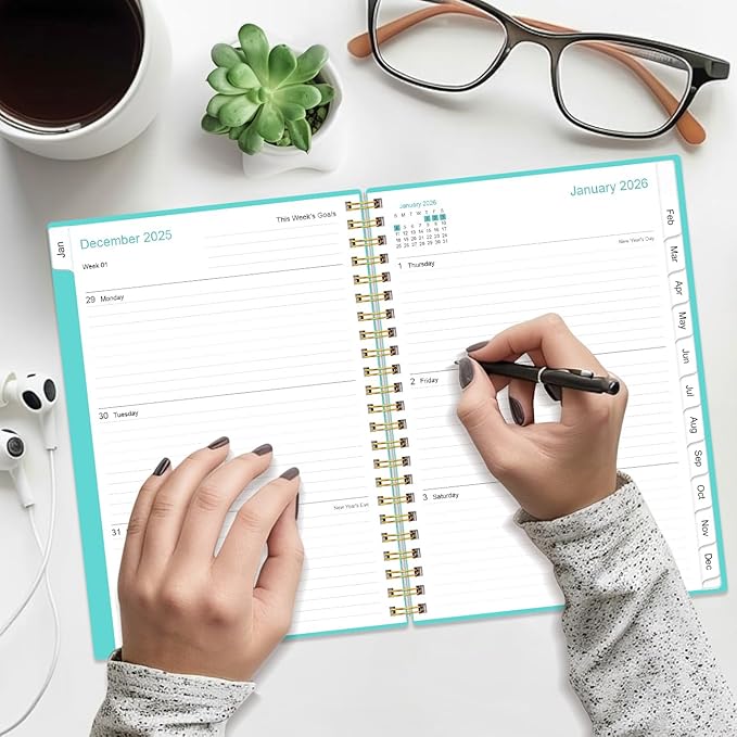 2026 Planner - Weekly and Monthly Calendar Planner from Jan 2026 - Dec 2026, Planner 2026 Spiral Bound with 12 Monthly Tabs, Inner Pocket, Perfect for School Office Supplies, 6.4" x 8.5", Teal