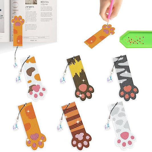 6 PCS Art Bookmarks Kits Diamond Painting Bookmark Cat Paw Bookmarks DIY Bookmark Kit with Tool Accessories Suitable for Adults