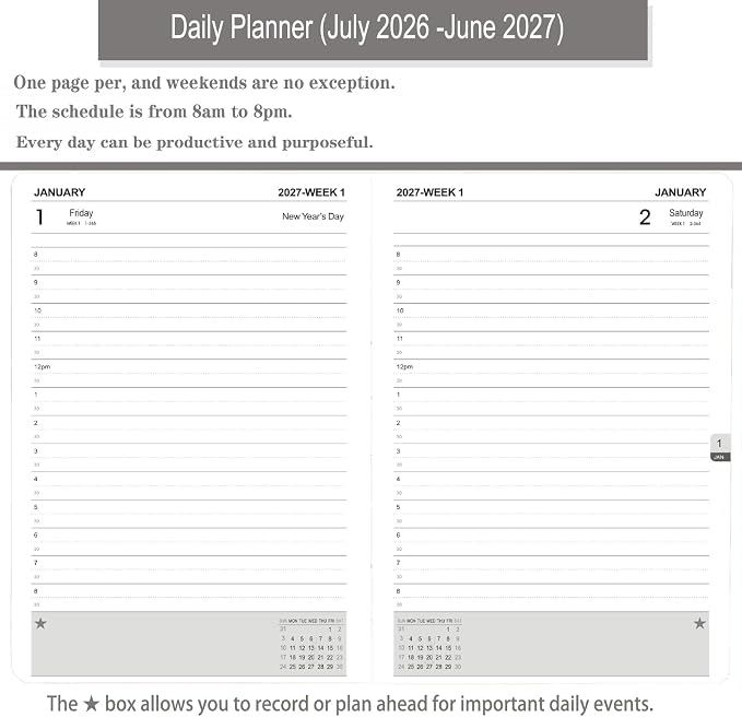 Daily Planner 2026-2027, One Page Per Day, Academic Calendar (July 2026 - June 2027), Appointment Book with Time Slots and Monthly Tabs, 5.7" x 8.25", Pocket, Leather Cove (Chartreuse)
