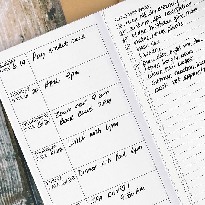 RICCO BELLO Travelers Notebook Refill Inserts, Weekly To Do Undated Calendar, Kraft Cover, 4.25 x 8.25 inches (Set of 3)