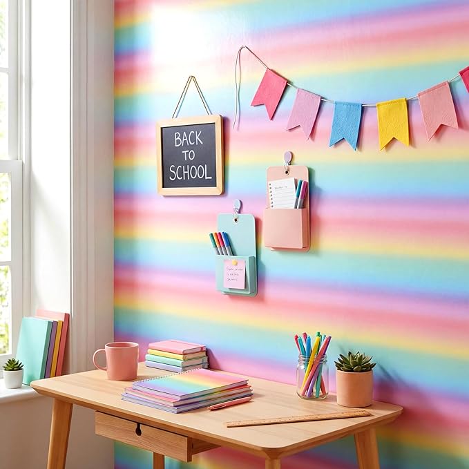 Ctosree 2 Roll Gradient Rainbow Bulletin Board Paper 4x12ft/1.2x3.6m Non Woven Bulletin Background Wallpaper Fade Resistant Board Roll Decoration for Arts Crafts Office School Classroom