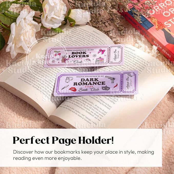 Kaciola Studio 10PCS Cute Ticket Style Bookmarks, Funny Bookmarks for Women, Double Sided Fantasy Booklover Gifts, Cute Gifts for Romance Reader Friends Girls