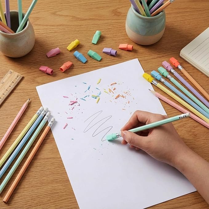 24sets/72pcs Wood-cased Macaron Pastel Colored Pencils, Aesthetic Cute #2 Eco Paper Pencil with 48 Pcs Top Erasers, Unsharpened Pencil Bulk Gifts for Birthday Party Favors Writing Drawing Office