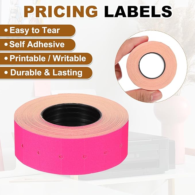 PATIKIL Pricing Labels, 10 Rolls 8000 Price Price Gun Labels Self-Adhesive Rectangular Puzzle Shape Marker Tag Stickers for Date Gun, Rose Red