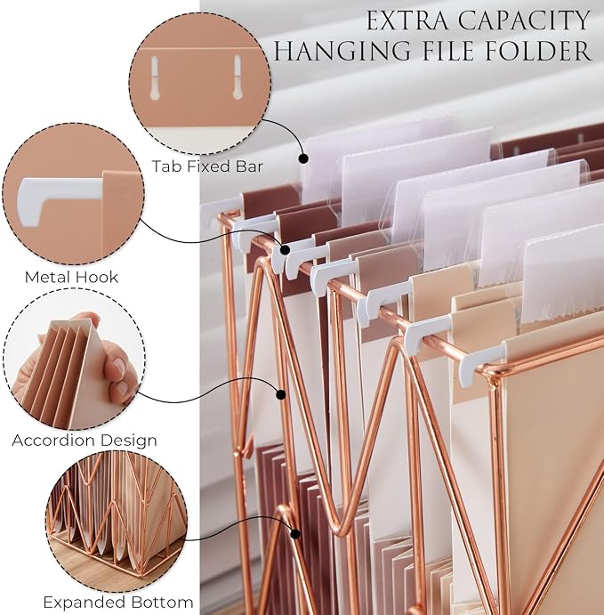 Y YOMA Letter Size - 24 Pack Extra Capacity Hanging File Folders Accordion Decorative File Folder Cute Colored Hanging Folder Organizer for Office Home with 1/5-Cut Adjustable Tabs, Mocha Color