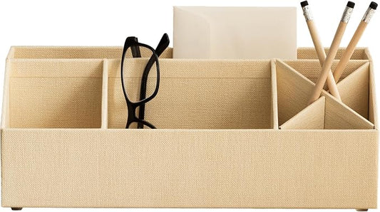 Bigso Elisa Desktop Organizer - Durable Office Desk Organizer with 7 Compartments for Office Supplies - Desk Caddy for Customizable Organization - 13in x 4.9in x 4.9in - Cream