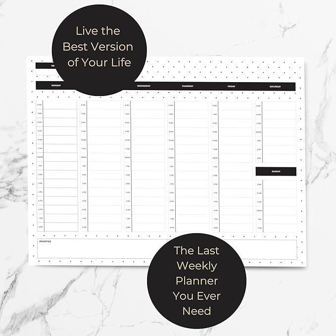 BLU MONACO | Dots Weekly Notepad with Hourly Time Blocking | 52-Page Tear-Off Weekly Planner Pad with Priorities, Goals & Water Tracker | Beautiful Desk Organizer for Productivity