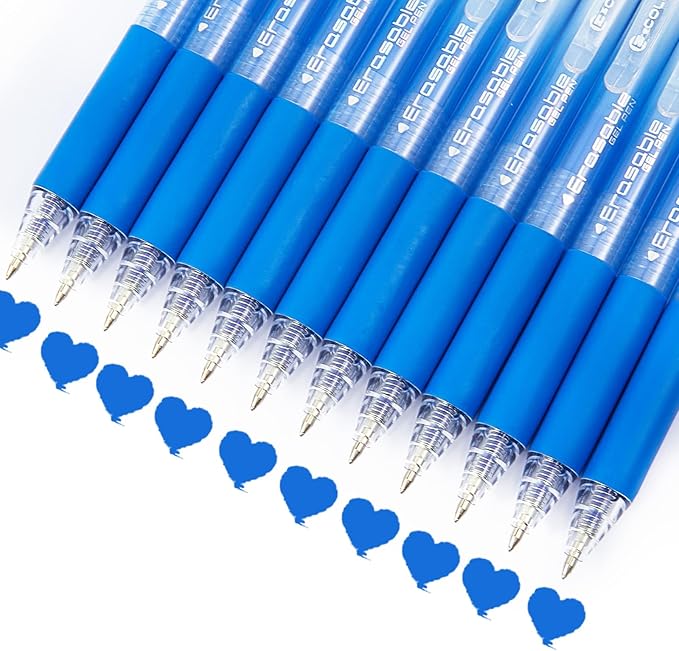 12Pcs Retractable Erasable Gel Pens Clicker,Fine Point 0.7mm Smooth Writing Pens,For Writing Journaling Taking Notes School Office Home. (12Blue)