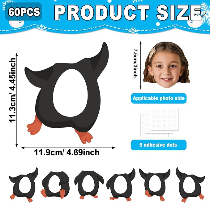 60Pcs Winter Penguin Paper Cutouts Winter Bulletin Board Decorations Black Penguin DIY Photo Craft Cutouts Christmas Classroom Supplies for Teacher Student School Holiday Party Chalkboard Wall Decor