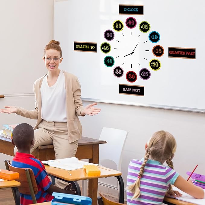 FYSUIMU 16 Pcs Telling Time Bulletin Board Decorations Back to School Colored Black Clock Numbers Labels Classroom Decor with Glue Points Teaching Clock for Kids First Day of School Teacher Supplies