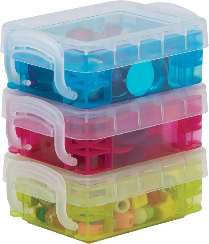 Super Stacker 3 Count (36 Total) Assorted Color Bitty Boxes - Storage Organizer for Office and Craft Supplies - 12 Bulk Pack