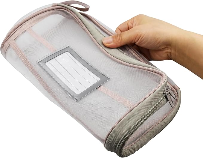 Nylon Document Bag with Zipper Light Transparent Mesh File Bag Pouch with Strap for Books A4 Documents Organizer (2, Pink&Purple)