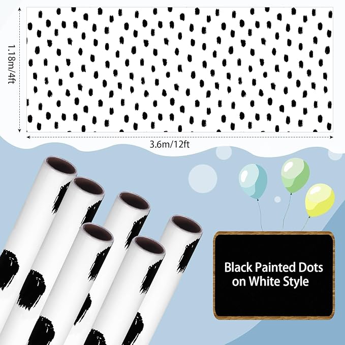 Skyygemm 6 Rolls Classroom Bulletin Board Paper Roll Polka Dot 4 x 12 ft Fade Resistant Colored Background Paper Bulk for Art Decor Drawing Craft(Lively White)