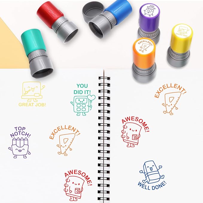 6-Piece Set of Teacher Stamps - Stationery Cute Motivational Scoring for Grading Teacher Stamp Self Inking Stamp Behavior Stamps for Teachers Grading (Regular)