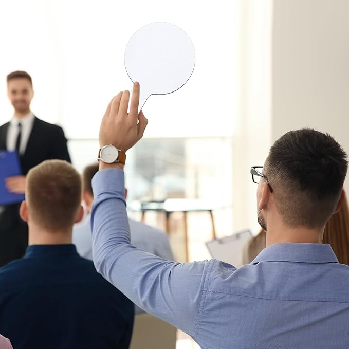 Seajan 100 Pcs Auction Bidding Paddles Bulk Answer Numbers Voting Blank Fans Dry Erase Boards Doubled Sided Handheld for Back to School Supplies(White,Round)