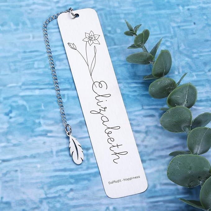 Personalized Bookmarks for Women Book Lover Birth Flower Birthday Customized Gifts for Reading Her Daughter Friends (Birth Flower with Flower Language)
