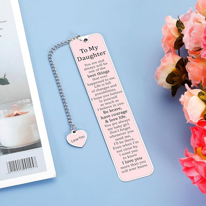 GGOJAGST Daughter Gifts from Mom Dad, Graduation Birthday Gifts for Daughter, Pink Bookmarks for Teen Girls, Sweet 16th 18th Daughters Birthday Grad Wedding Presents for Women