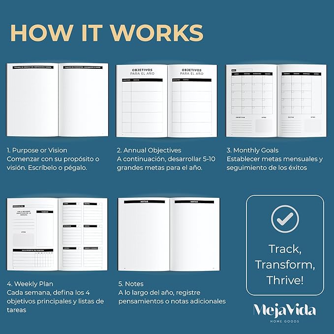 Spanish Weekly Planner & Habit Tracker – Undated 6"x9" Agenda en Español – Goal Setter, Monthly & Daily Organizer – Multicolor Hardcover