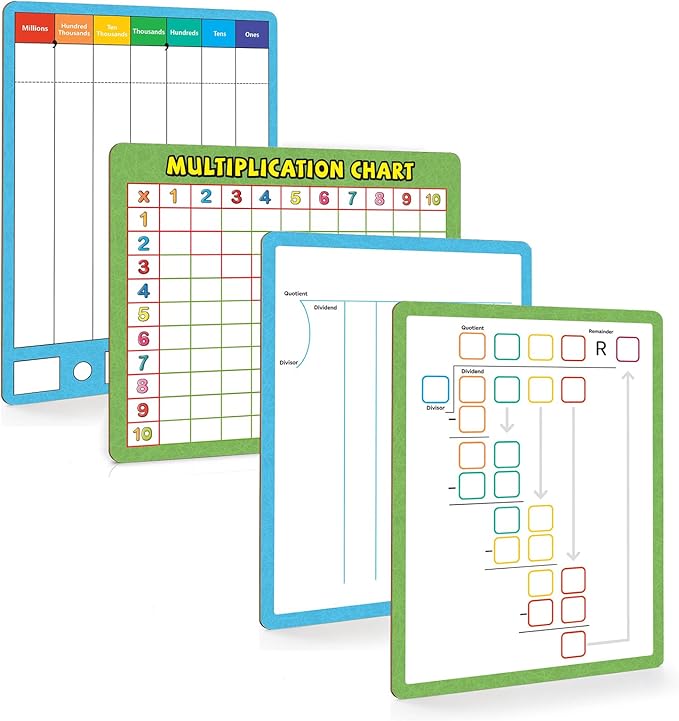 Dry Erase Division & Multiplication Chart White Board 9" x 12", Double Side Table Math Manipulatives Lapboard for Kids Students Classroom Home (Multiplication & Division)