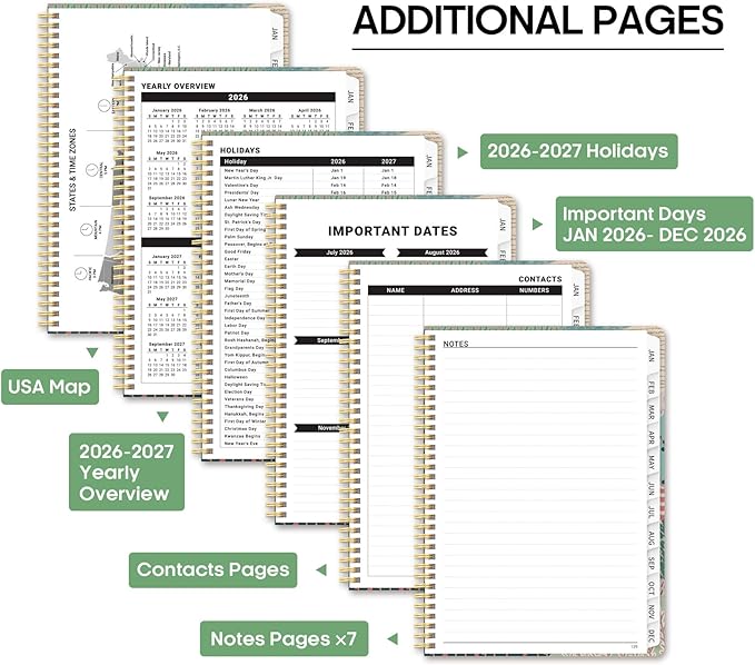 2026 Planner, Weekly and Monthly Calendar Planner Book, January 2026 - December 2026, Hardcover Spiral Planner with Monthly Tabs, Notes Pages, Perfect for Women & Men, A4 (8.5" x 11") - Patchwork