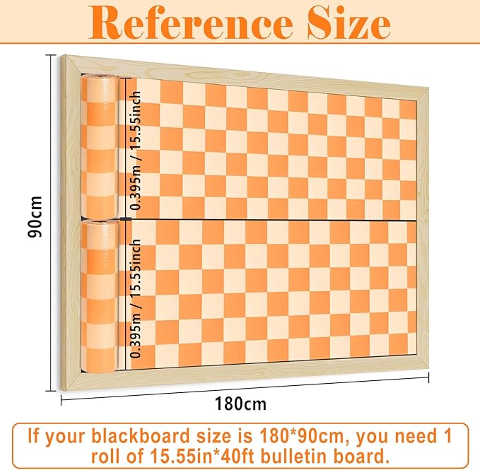 Hippie Orange Checked Bulletin Board Roll Orange Reusable Waterproof Erasable Bulletin Board Poster Non-Woven Fabric Bulletin Board Roll for Fall Classroom Decor Wrapping Paper DIY Crafts 15.55" x40ft