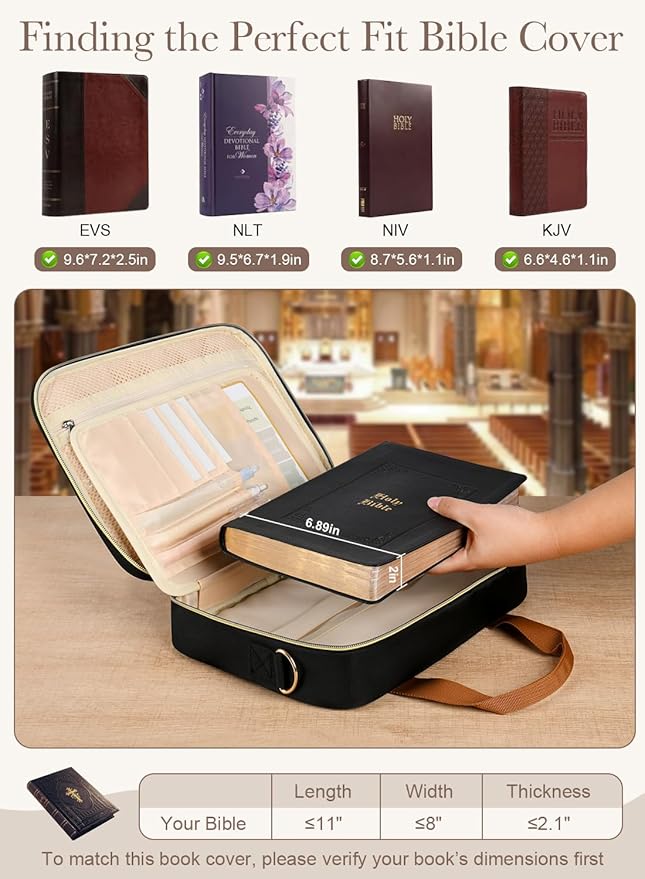 Large Bible Bags for Women, Bible Cover Case with Highlighters Tabs Quilted Book Travel Case w/Shoulder Strap, Bible Study Supplies Journaling Kit Accessories Christian Gifts for Women Girl