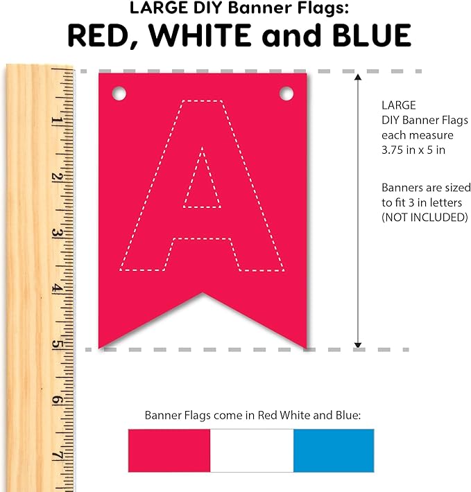 80 pcs Paper DIY Banner Flags Patriotic RED, WHITE AND BLUE Pennant Banners, Large (3.75 x 5 in), US Made Card Stock Punch Out Blank Pennants for 4th of July Party Decorations, Festive Parties