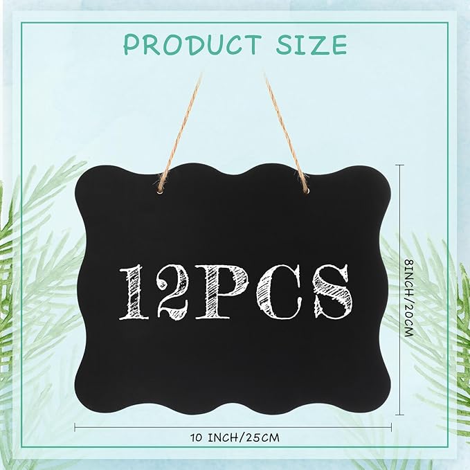 Qilery 12 Pieces 8 x 10 Inch Double Sided Hanging Chalkboard Signs Back to School Bulk Hanging Signs Message Board Black Wooden Chalkboard for Kitchen Wedding Party Decorations (Classic)