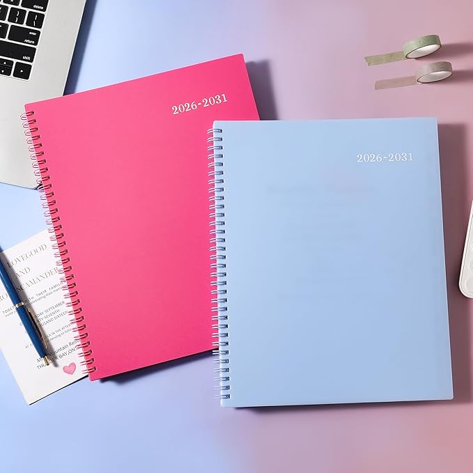 Monthly Planner 2026-2031 - 5 Year Planner/Calendar, 2026-2031 Monthly Calendar Planners Spiral Bound, Jul. 2026 - Jun. 2031, 9" x 11", Twin-Wire Binding + Tabs + Pocket - Rose Red