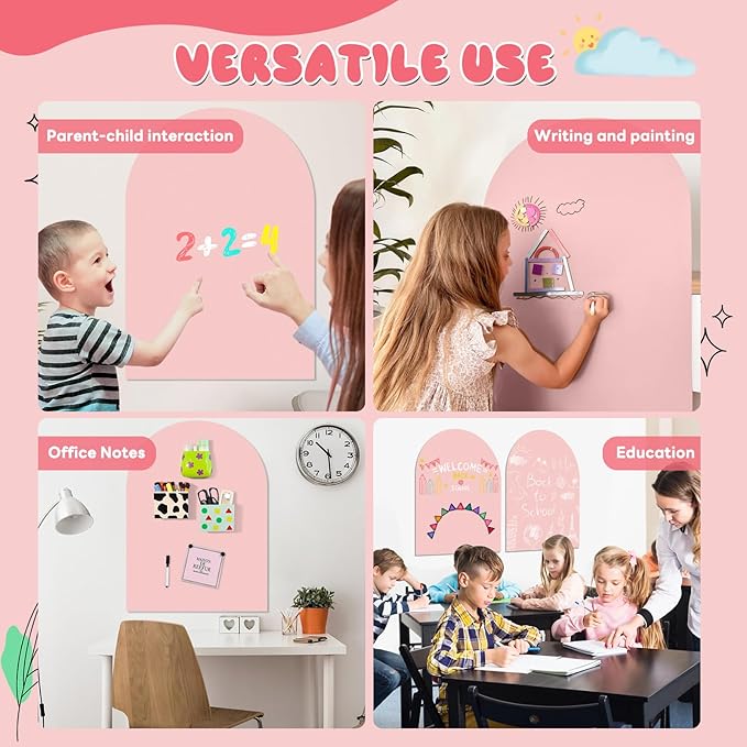 Magnetic Wall Decal for Kids,32x40 Inch Arched Magnetic Chalkboard for Wall,Suitable for Home Decoration Wallpaper and Children's Game Room (Light Pink, 16x24 Inch)