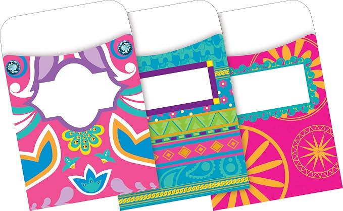 Barker Creek Designer File Folder and Library Pocket Set, Bohemian, 12 File Folders Printed on 14pt Stock and 30 Coordinating Peel & Stick Library Pockets, Home, School and Office Supplies (4410)
