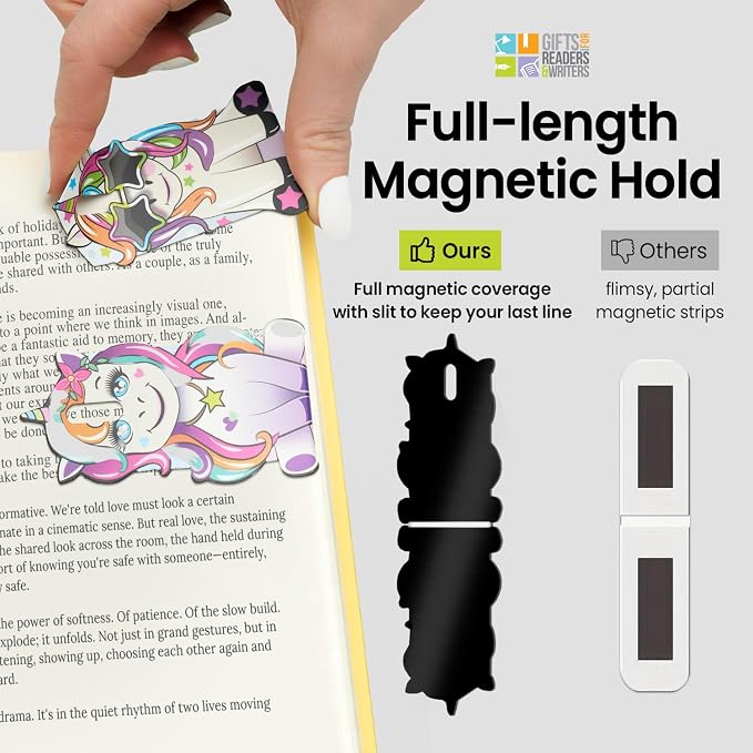 Gifts for Readers & Writers Linemarker Magnetic Bookmarks for Women & Men Unicorn, Set of 2 Magnet Bookmark Clips, Magnetic Page Holder & Book Marker for Reading with Cute Bookmarks Design for Kids
