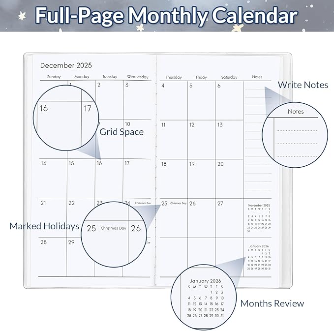 KONVINIT Pocket Calendar 2025-2027, 2025-2027 Monthly Planner - 3.7" x 6.7" - Runs from July 2025 Until December 2027, 2026 Pocket Calendar with PVC Cover for Organizing & Planning