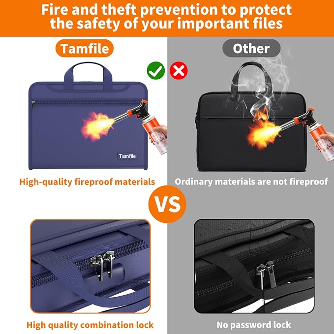 Fireproof Accordion File Organizer with Lock, 5200℉ Document Organizer | Thickened, 13 Colorful Pocket, with Zipper & Labels, Important Document Organizer, Expanding File Folder, with Handle, Black